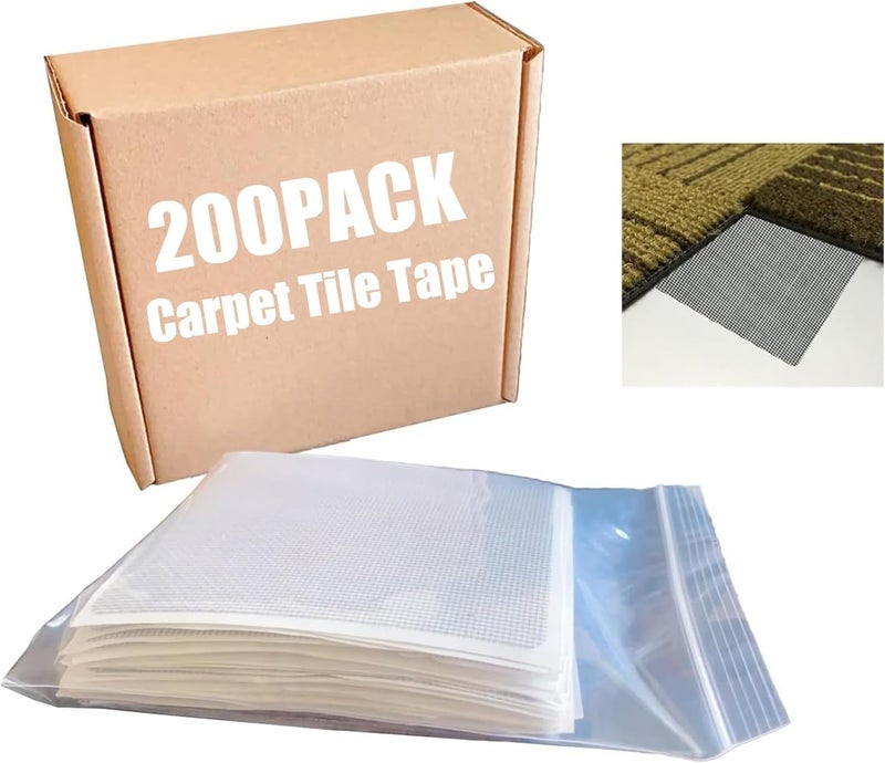 Vakerga Carpet Tile Tape 200 Pack Grey, Floating Floor Adhesive Connectors, Quick & Easy Installation, Ideal for Hard Floors - Image 1